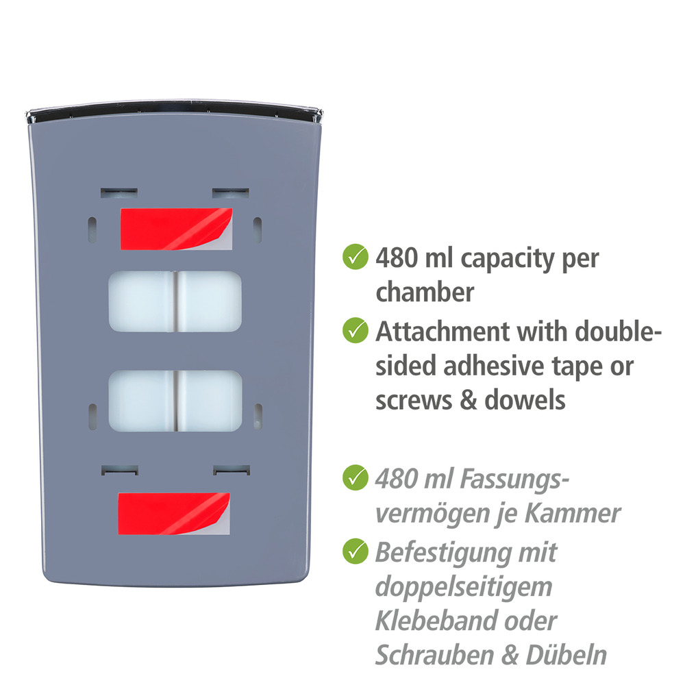 2-Kammer Desinfektionsmittel- und Seifenspender Mod. Tartas Weiß  Seifen-Dosierer & Desinfektionsspender, Füllmenge je Kammer: 480 ml