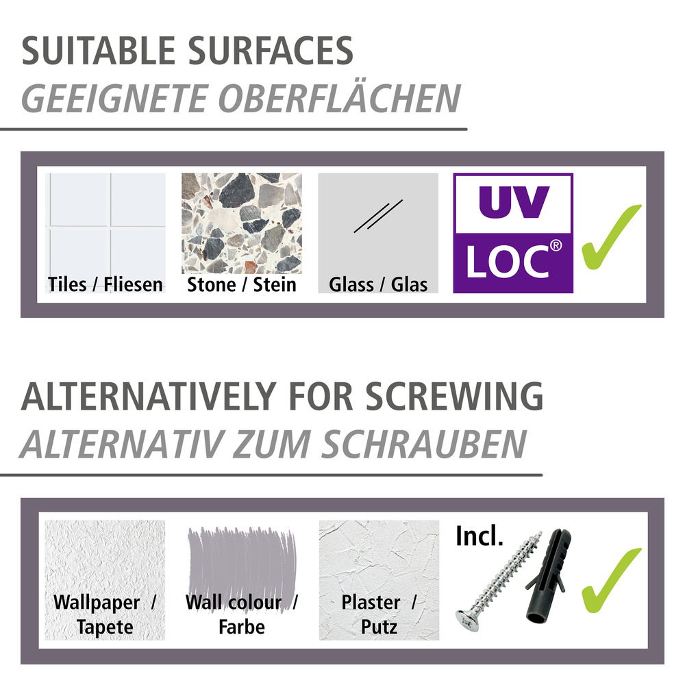 UV-Loc® Zahnputzbecherhalter Mod. Udine  Befestigen ohne Bohren mit innovativem Klebesystem