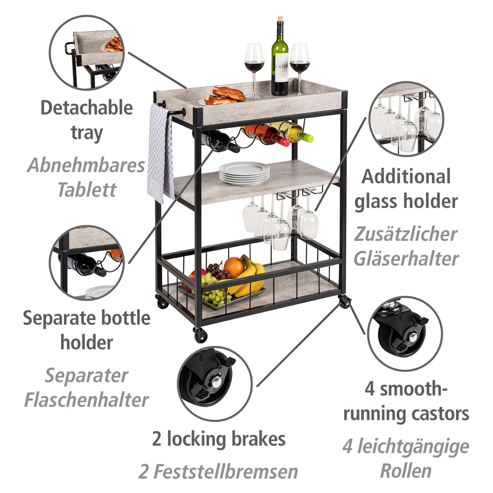 Küchenwagen Rustico Beton/Schwarz  Servierwagen, Beistellwagen