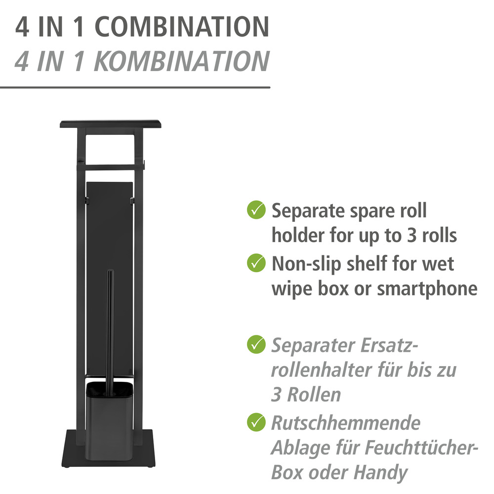 Stand WC-Garnitur Mod. Debar mit Ablage Schwarz  aus rostfreiem Edelstahl