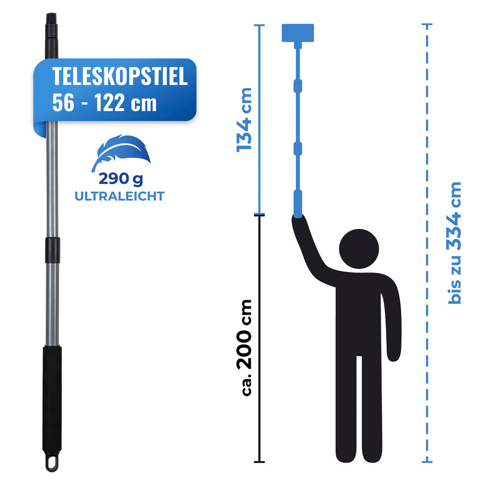 Bad- und Fliesenwischer Mod. Profi Teleskop inkl. 2 Bezügen  360° Duo-Knickgelenk