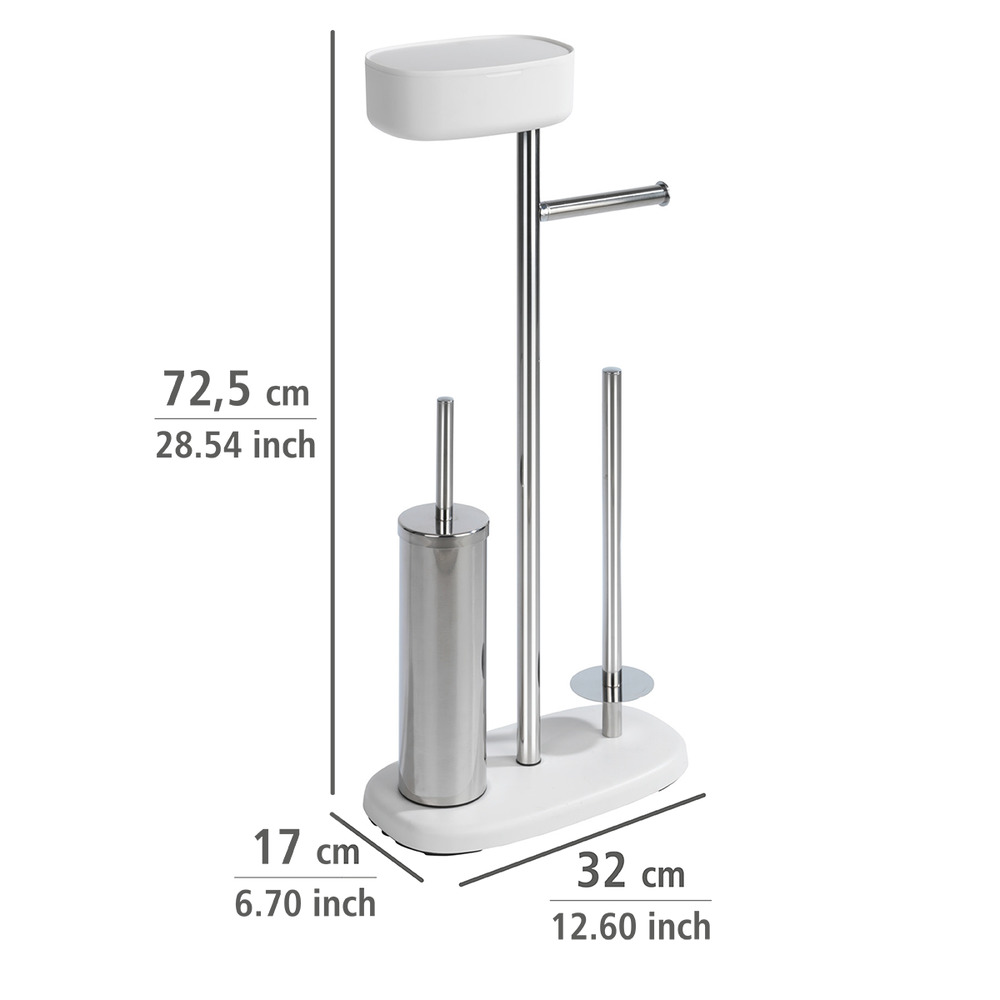 Stand WC-Garnitur mit Box Mod. Rivazza Weiß  integrierter Toilettenpapierhalter, Ersatzrollenhalter und WC-Bürstenhalter mit Ablagebox