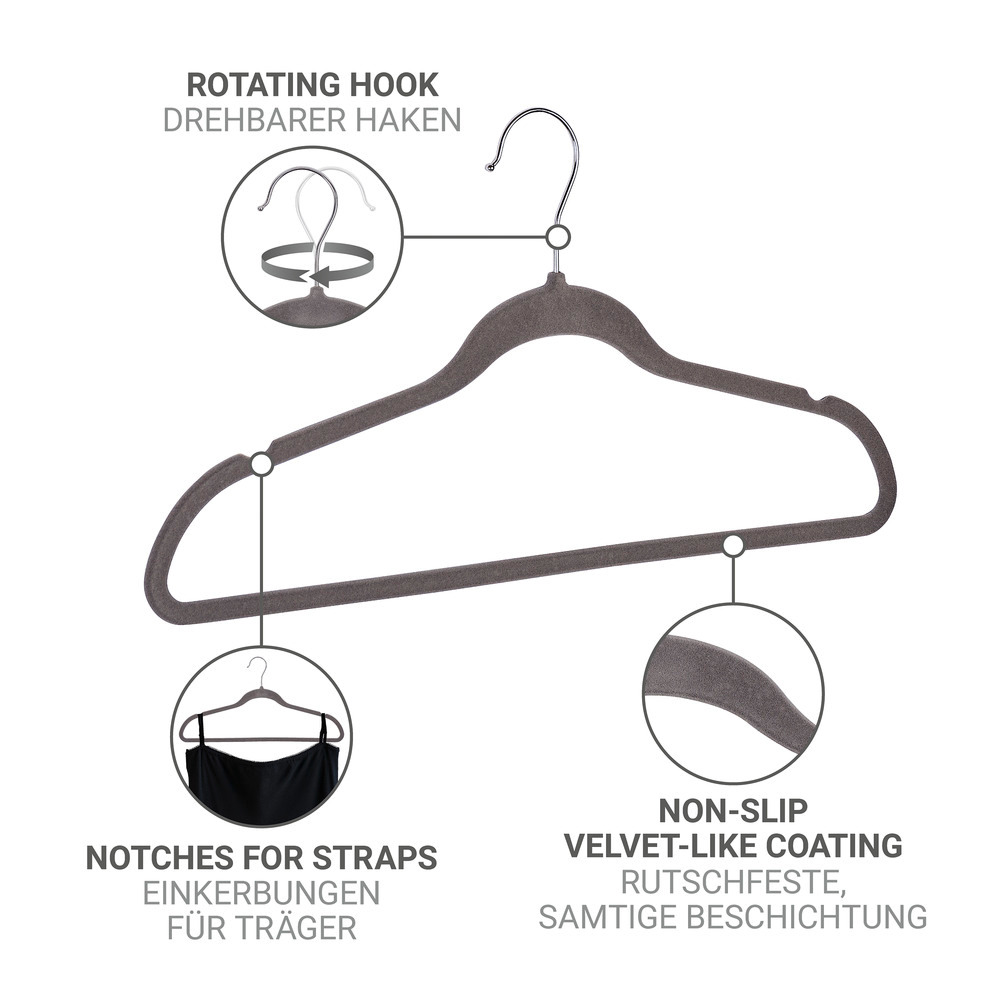 Kleiderbügel beflockt Grau 15er Set  extra dünn, platzsparend