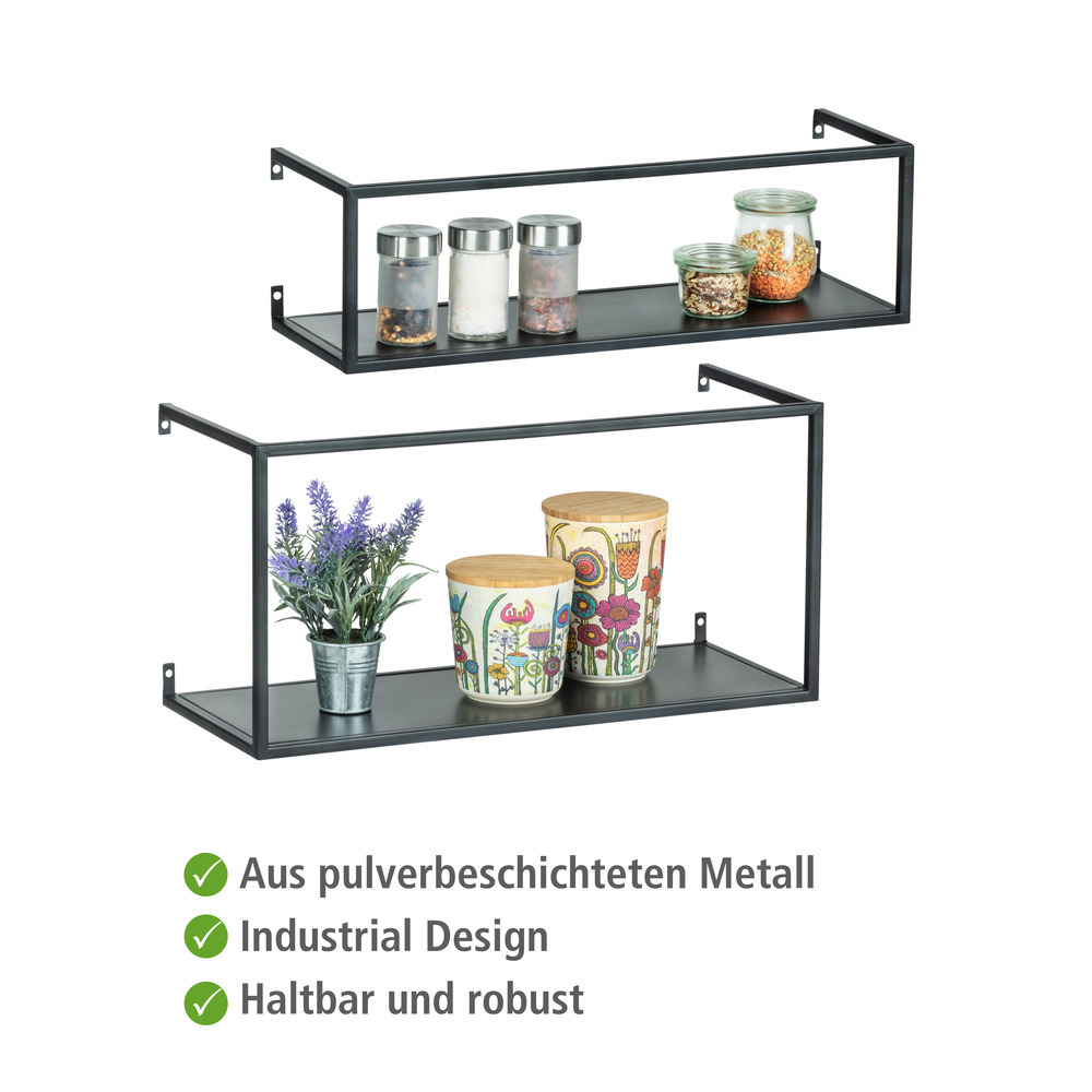 2er-Set Wandregal Industrial Design aus pulverbeschichtetem Metall  