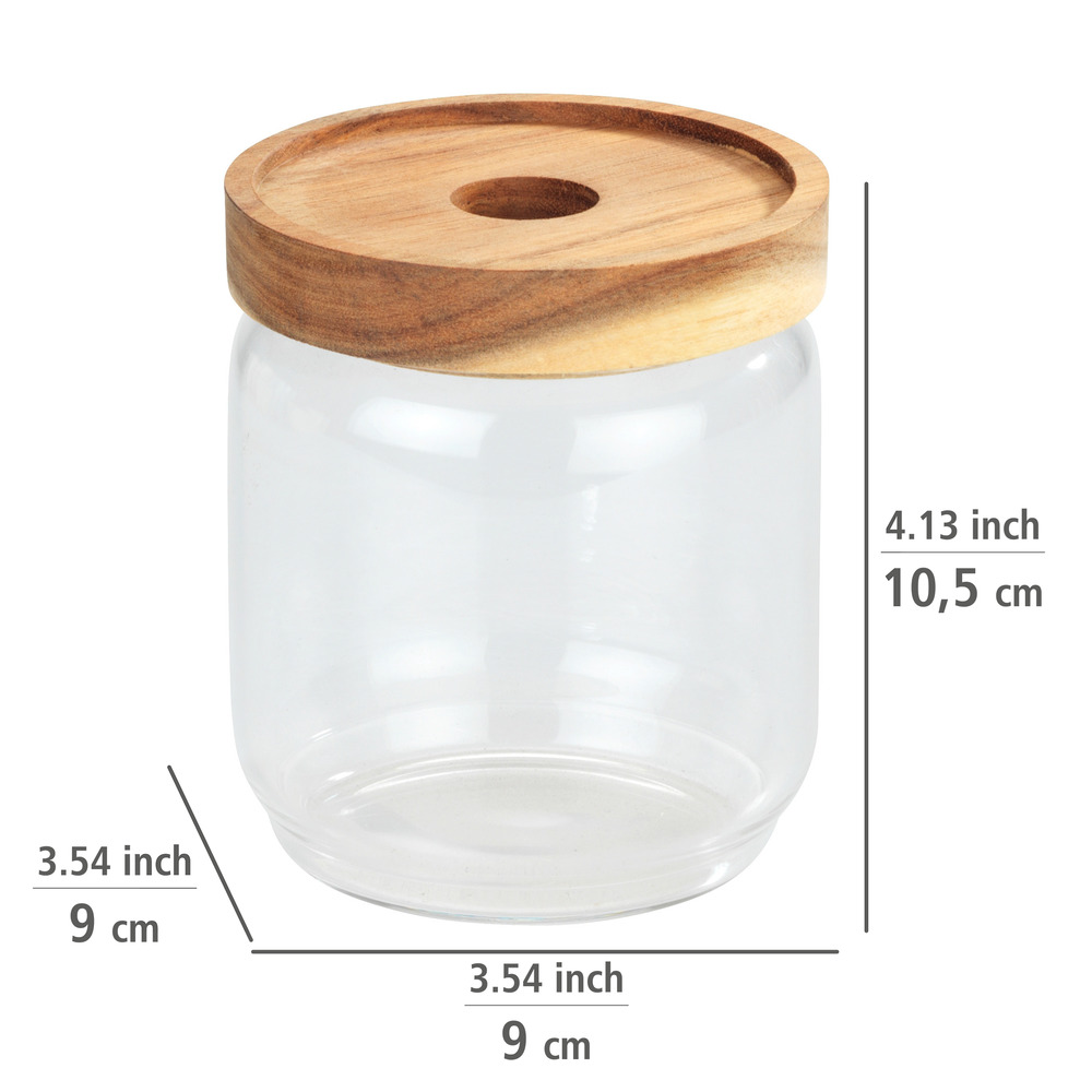 Aufbewahrungsdose Mod. Vido 450 ml  Glasdose mit Deckel aus Akazienholz