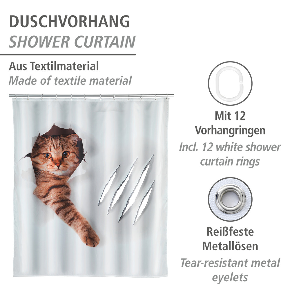 Duschvorhang Mod. Cute Cat  Polyester, 180 x 200 cm, waschbar