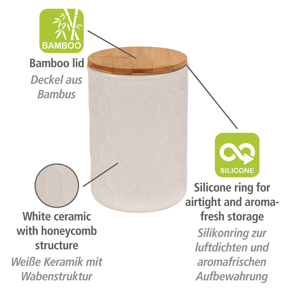 Aufbewahrungsdose Mod. Maya 0,9 L, FSC  Vorratsdose aus Keramik mit Bambus-Deckel