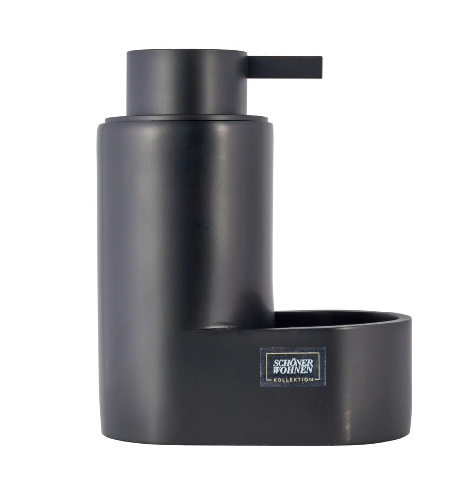 Seifenspender Mod. SHILA, schwarz, Kunststoff, 0,4l, 12,5x15,5x9 cm mit Schwammablage für Küche Seifenspender Mod. SHILA, schwarz, Kunststoff, 0,4l, 12,5x15,5x9 cm mit Schwammablage für Küche