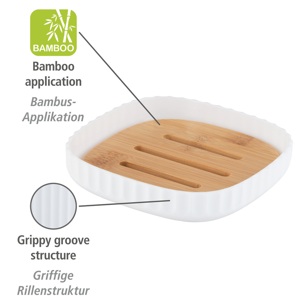 Seifenablage Mod. Rotello Weiß  Detail aus Bambus