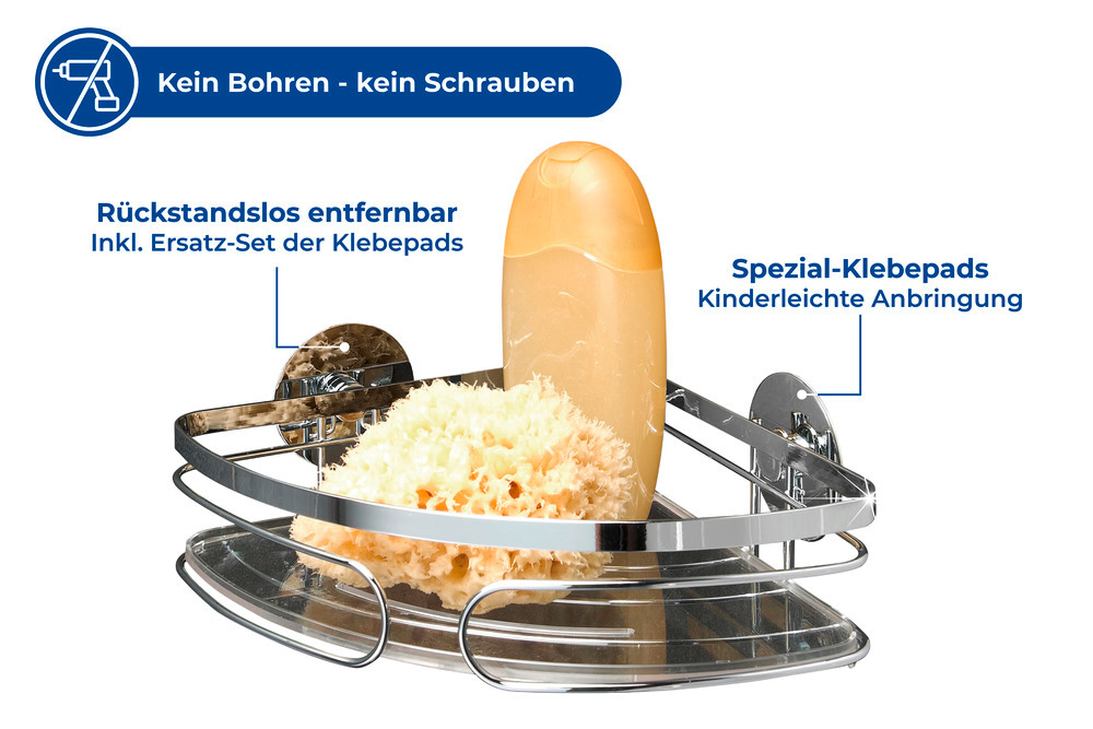 TurboFIX Edelstahl Eckablage  rostfrei, Befestigen ohne bohren