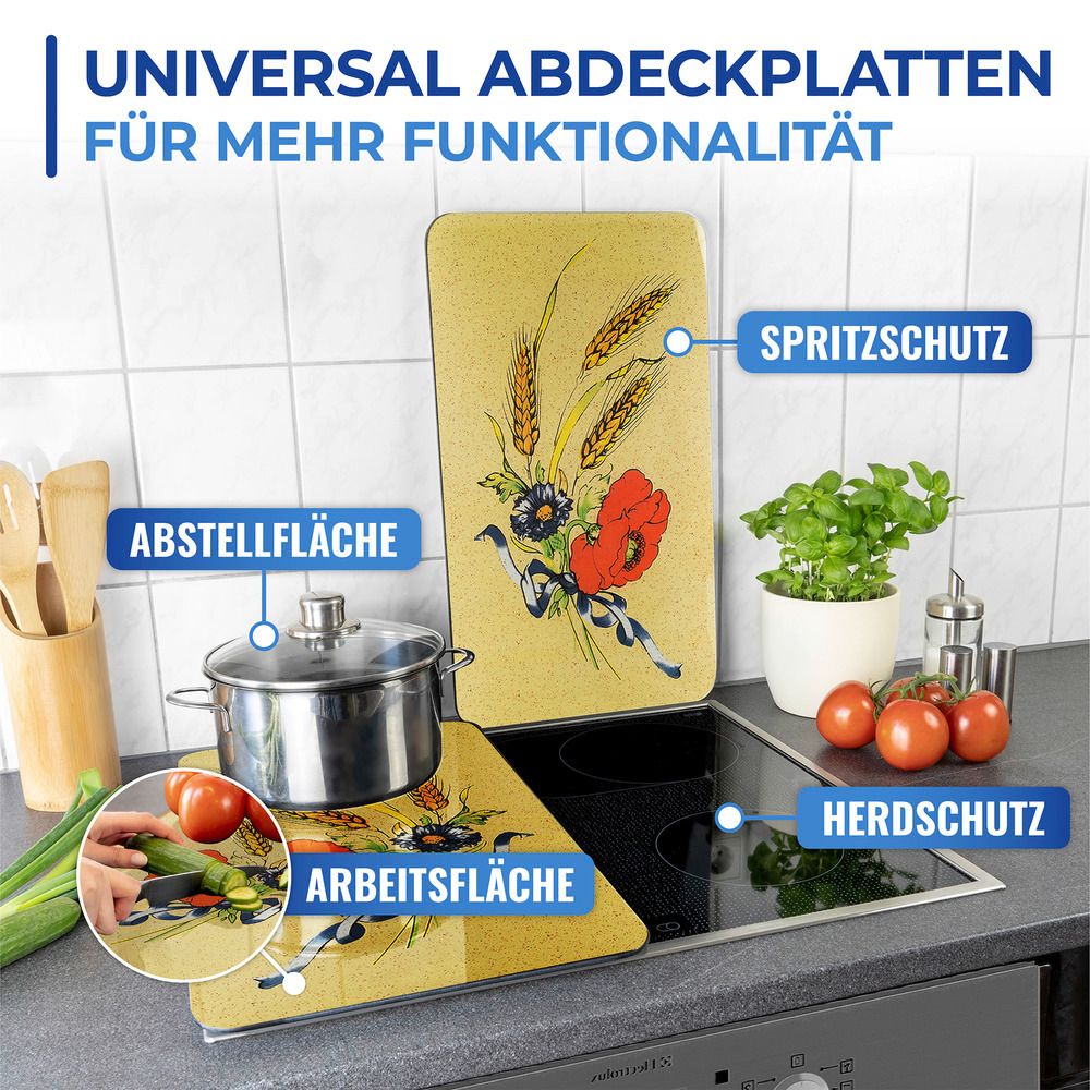 Glasabdeckplatte Universal Kornblumen, 2er Set  für alle Herdarten