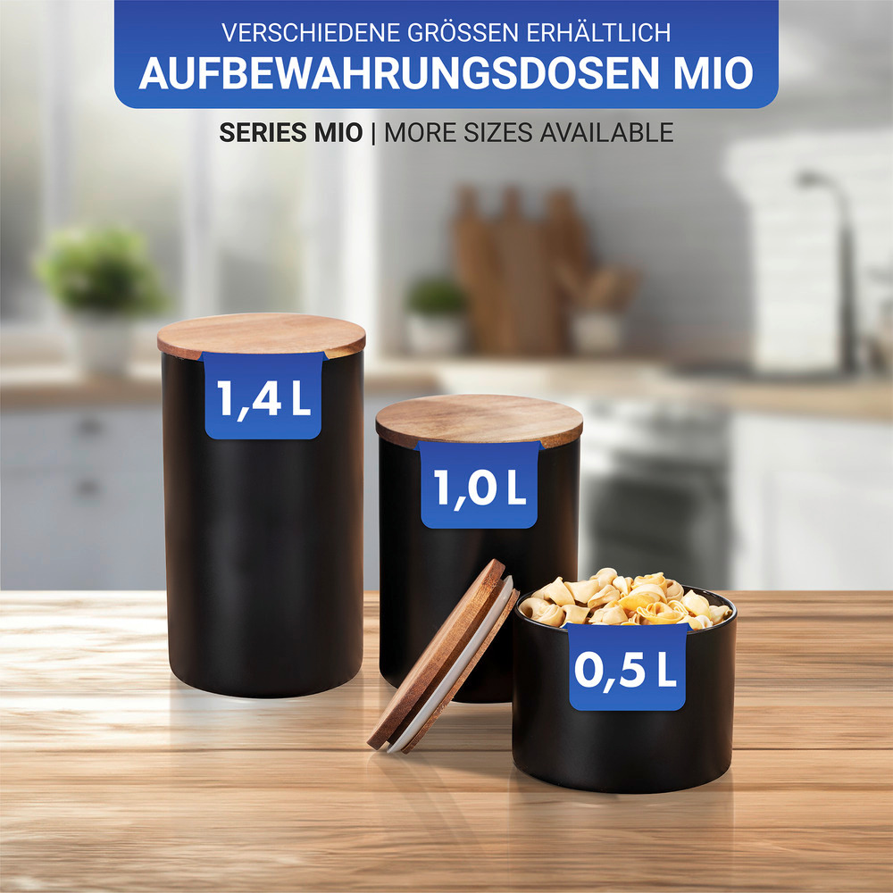 Aufbewahrungsdose Mod. Mio Schwarz 1,0 L  aus Borosilikatglas