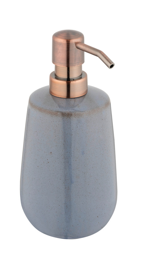 Seifenspender Mod. Sirmione, grau/kupfer, Keramik/ABS, 0.43l, Ø8x17.5 cm  aus Keramik, mit Kupferakzent