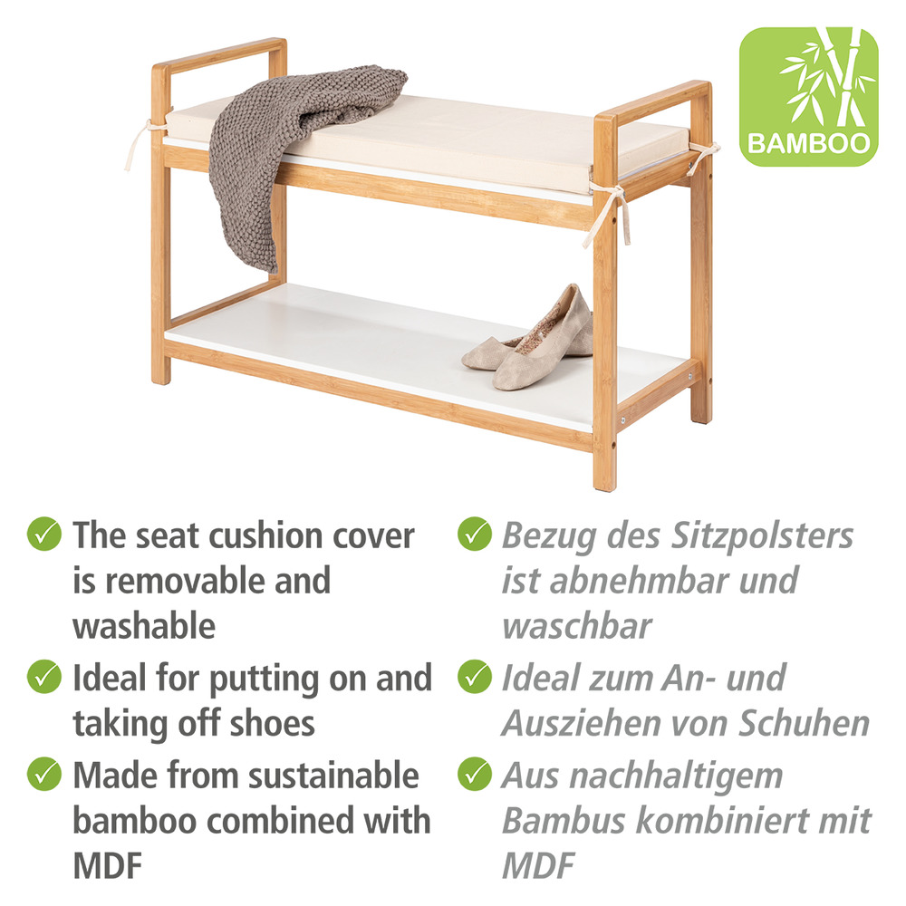 Schuhbank mit Sitzpolster Finja  aus Bambus/MDF