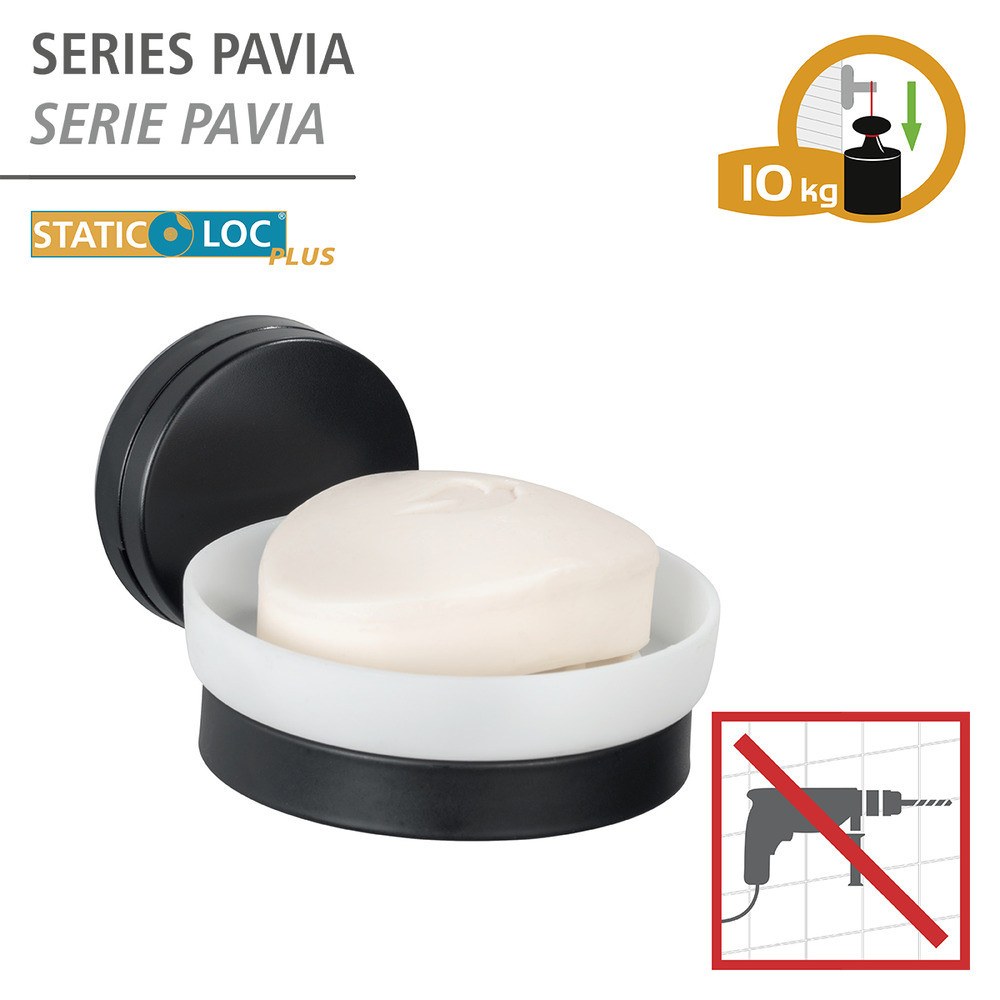 Static-Loc® Plus Seifenablage Mod. Pavia Schwarz  Seifenschale zur Aufbewahrung von Handseife, Befestigen ohne bohren