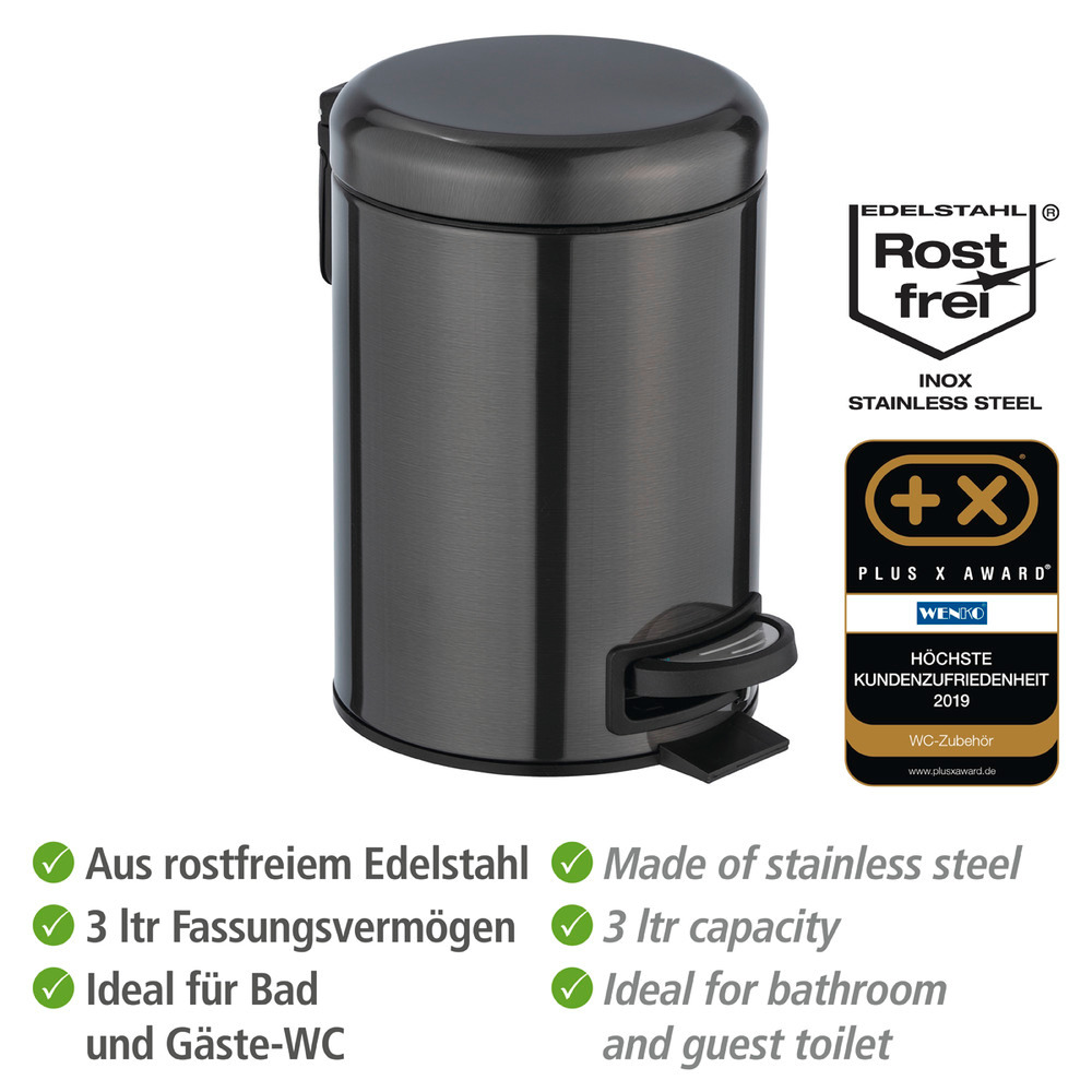 Kosmetik Treteimer Mod. Leman Metallic-Schwarz  Edelstahl, 3 Liter