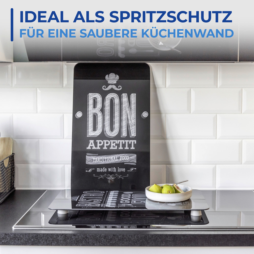 Glasabdeckplatte Universal Mod. Bon Appetit, 2er Set  aus schlagfestem Sicherheitsglas