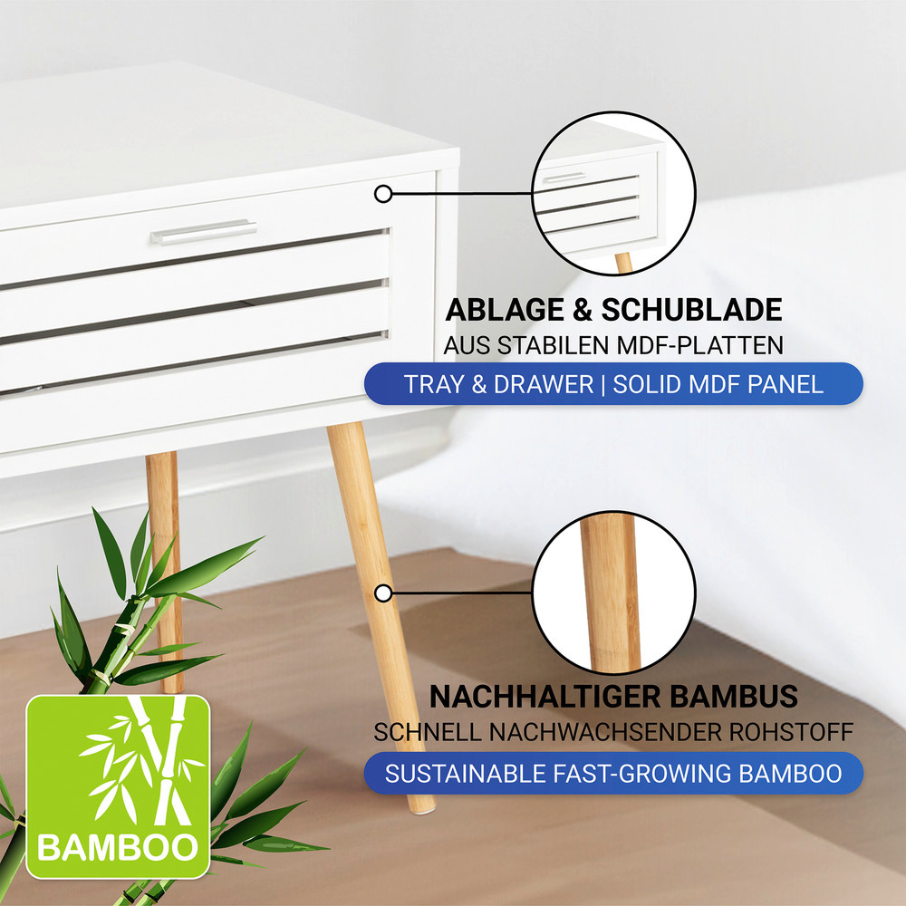 Beistelltisch mit Schublade Mod. Finja  aus Bambus/MDF