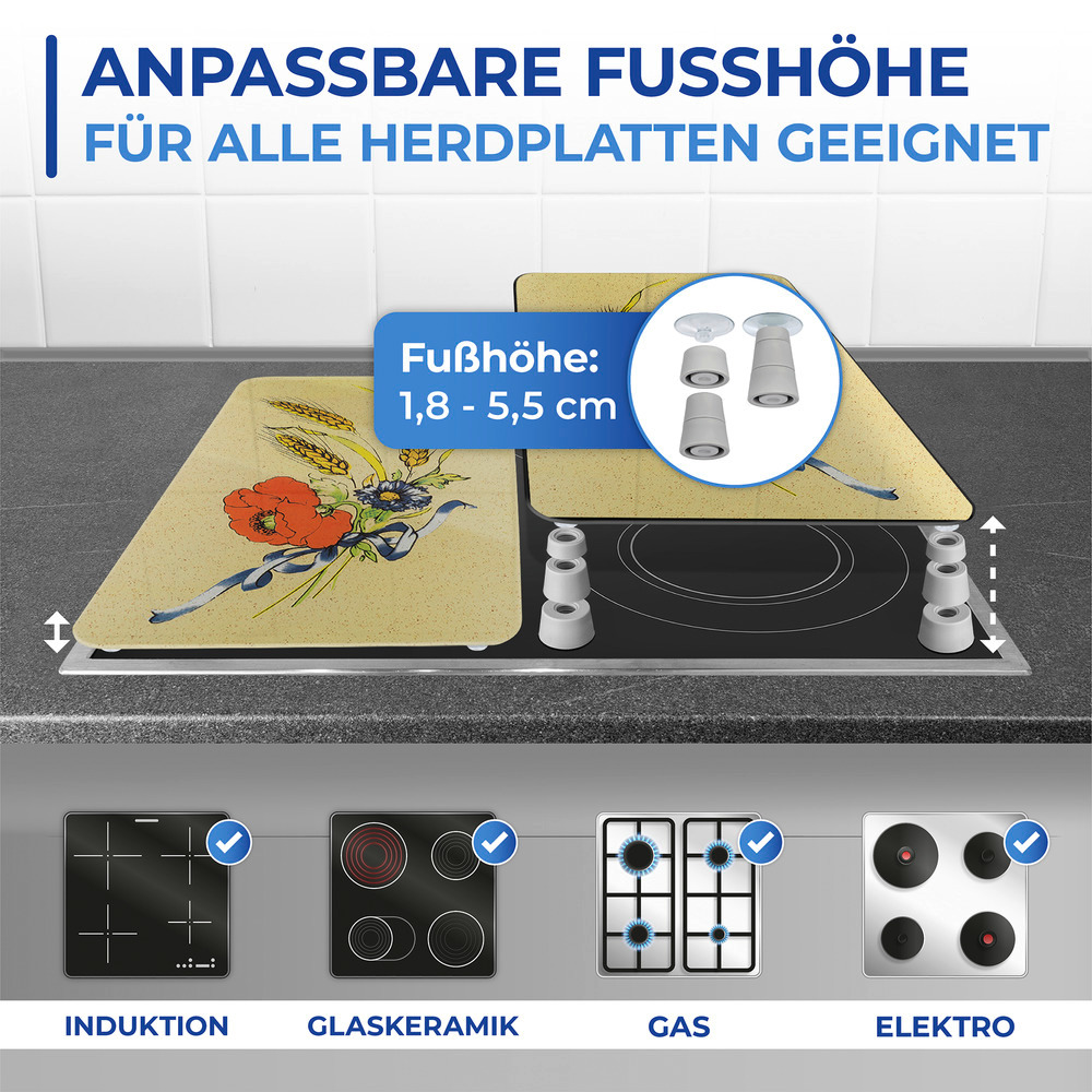 Glasabdeckplatte Universal Kornblumen, 2er Set  für alle Herdarten