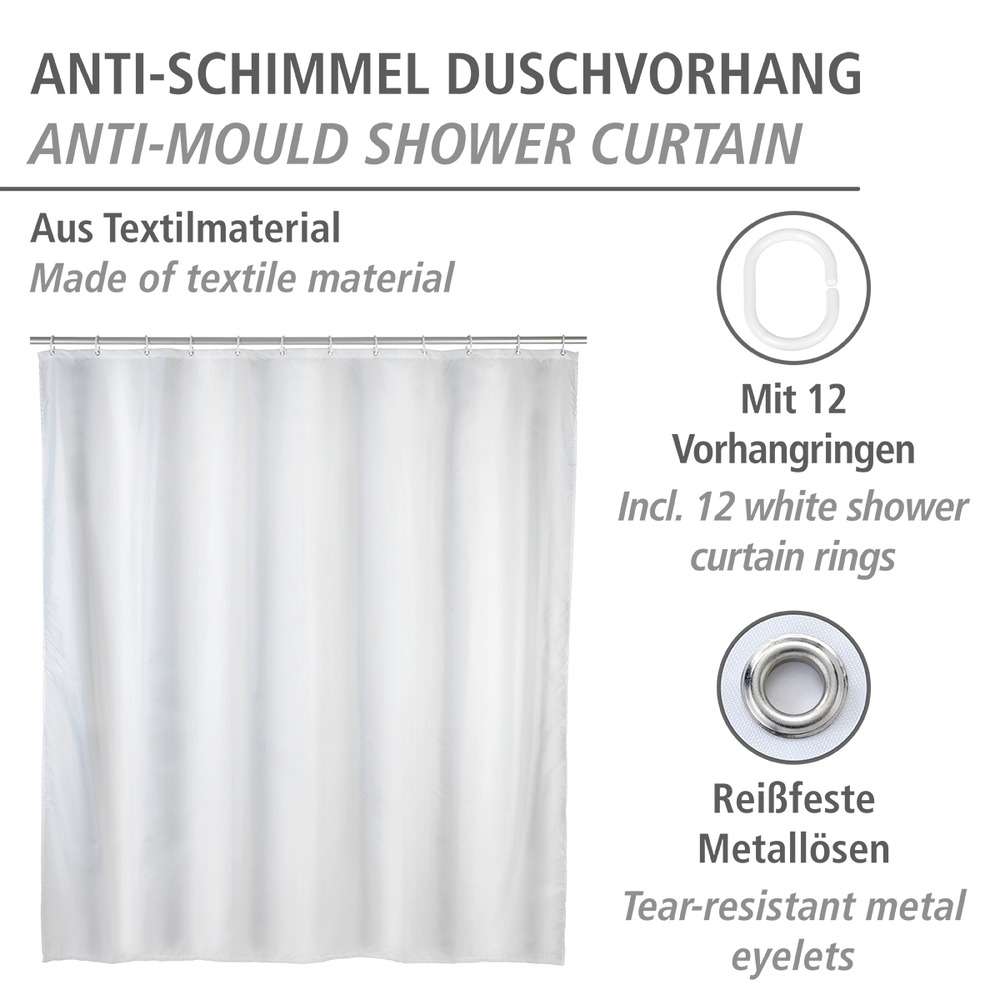 Anti-Schimmel Duschvorhang Uni White  Textil (Polyester), 120 x 200 cm, waschbar