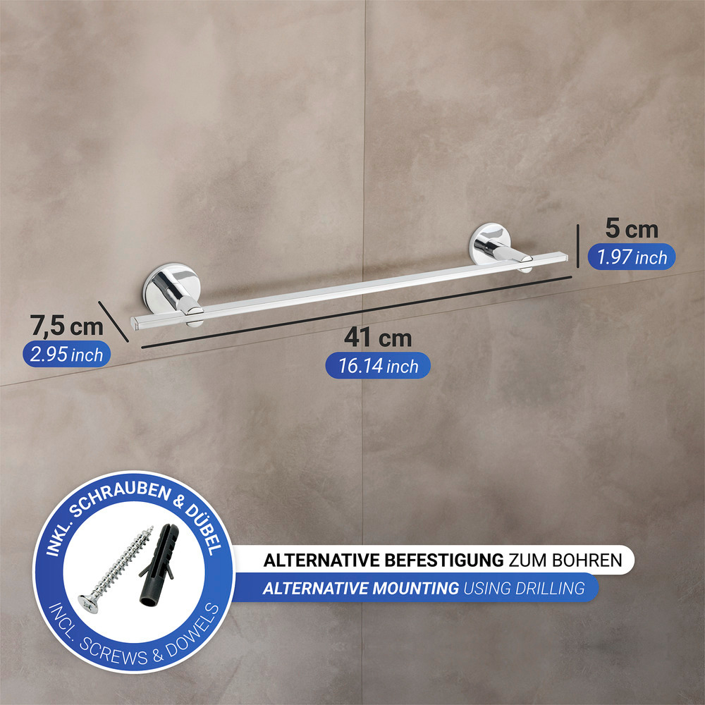 UV-Loc® Badetuchstange Uno Isera 40 cm  Befestigen ohne Bohren mit innovativem Klebesystem