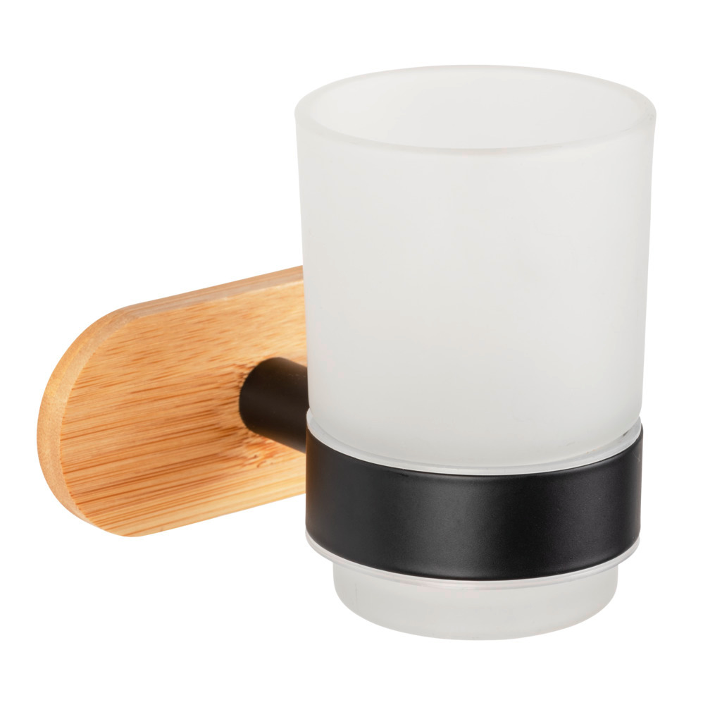 Turbo-Loc® Zahnputzbecher Mod. Orea Uno Bamboo  Abnehmbarer Becher aus satiniertem Glas