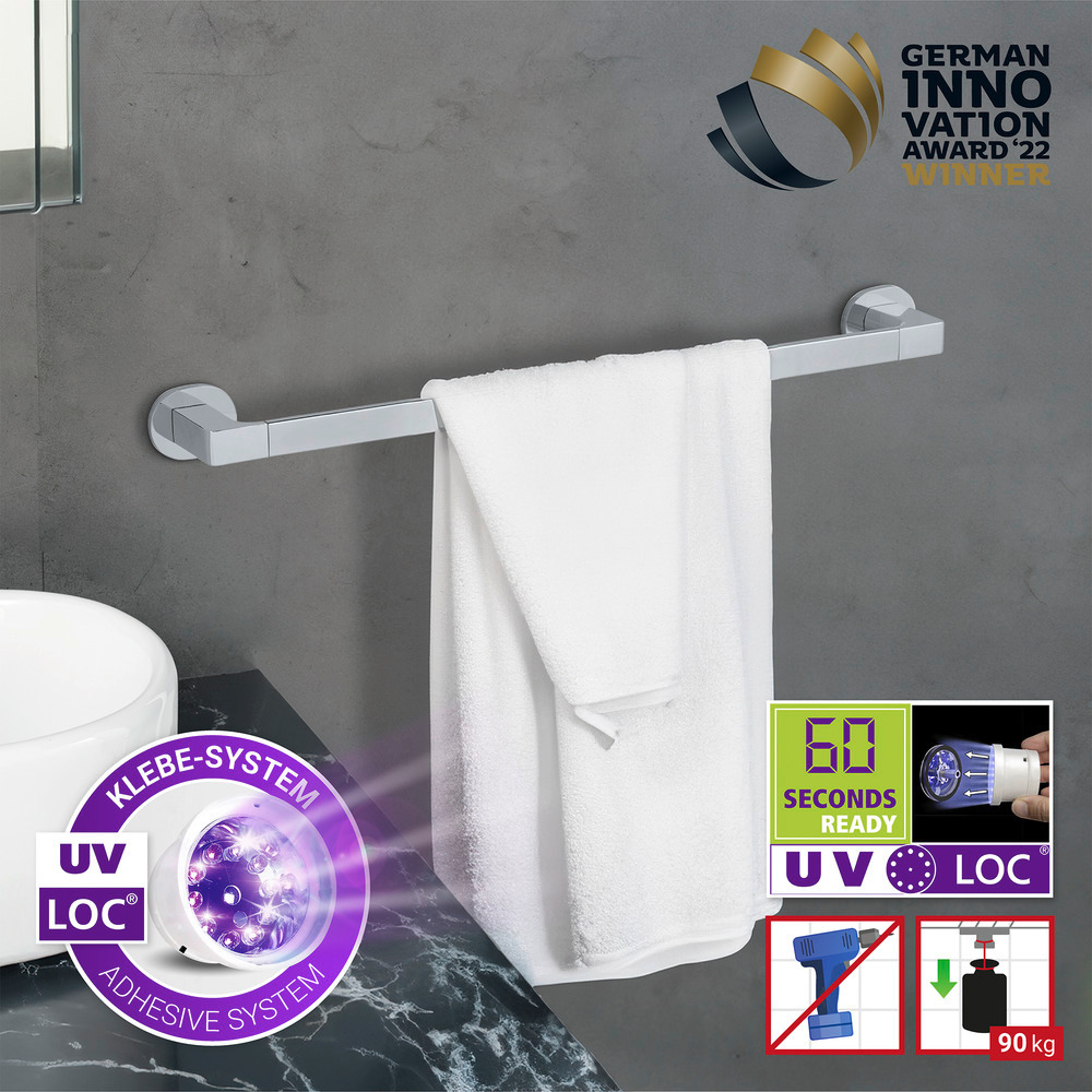 UV-Loc® Badetuchstange Uno Mod. Maribor 60 cm  Befestigen ohne Bohren mit innovativem Klebesystem