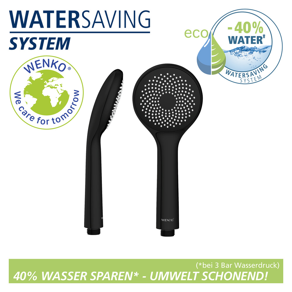 Duschkopf Watersaving Schwarz matt  Ø 9,5 cm