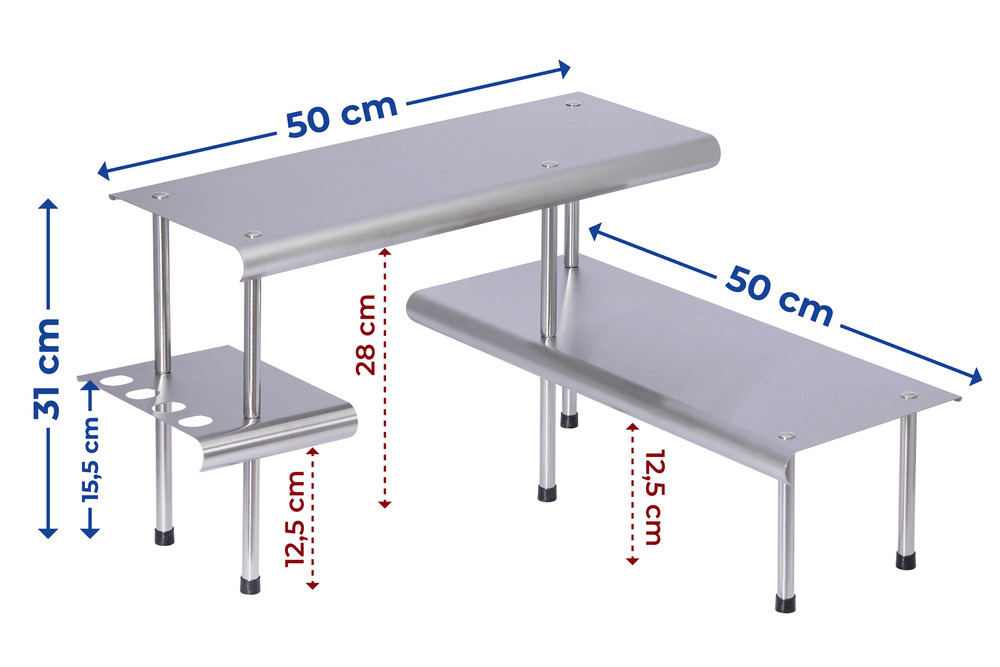 Küchen-Eckregal Mod. Massivo Trio mit 3 Ablagen  Edelstahl rostfrei