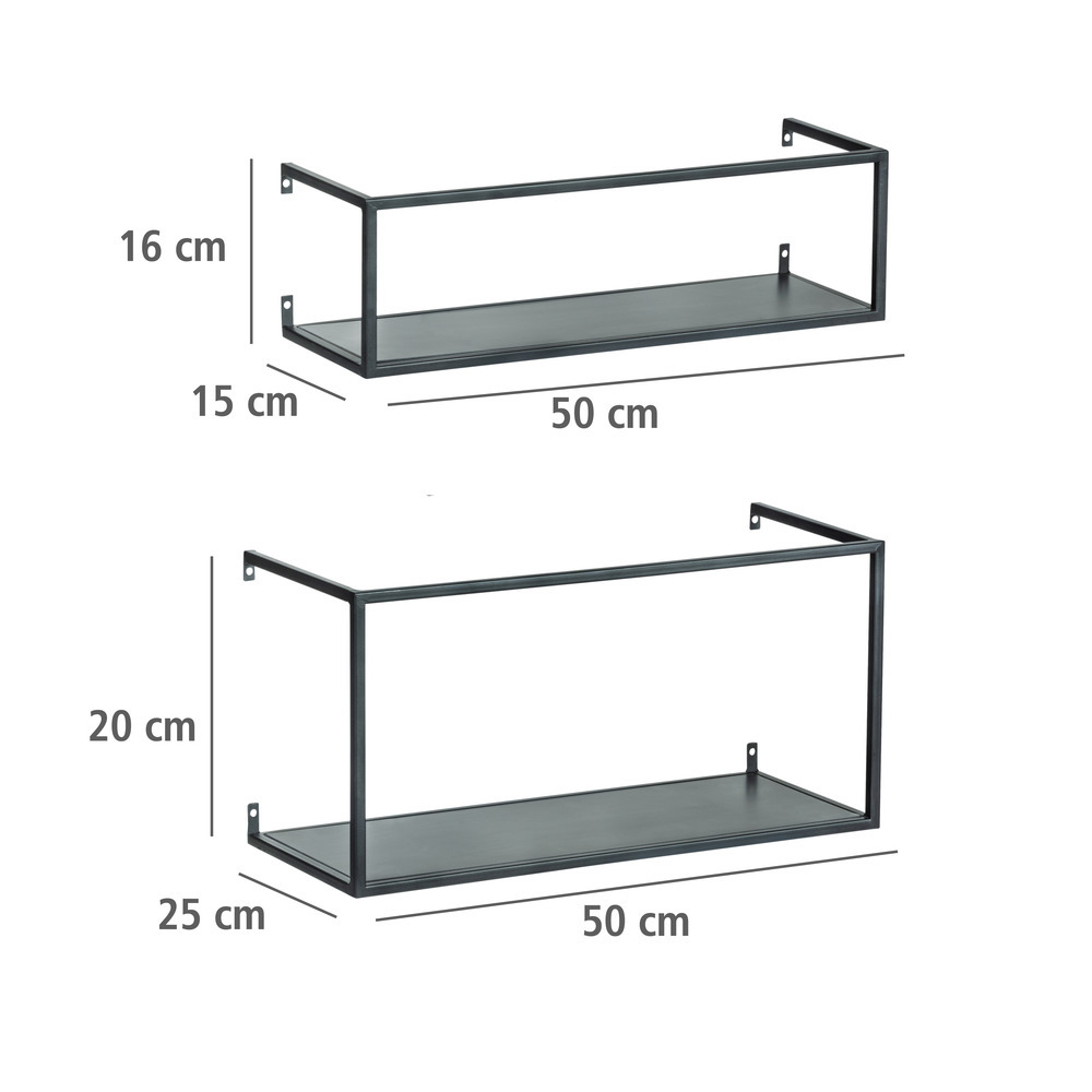 2er-Set Wandregal Industrial Design aus pulverbeschichtetem Metall  