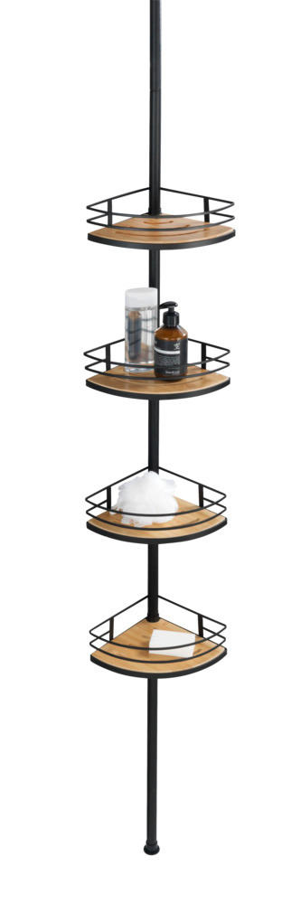 Teleskop-Eckregal Mod. Dolcedo aus Bambus und Edelstahl  aus rostfreiem Edelstahl