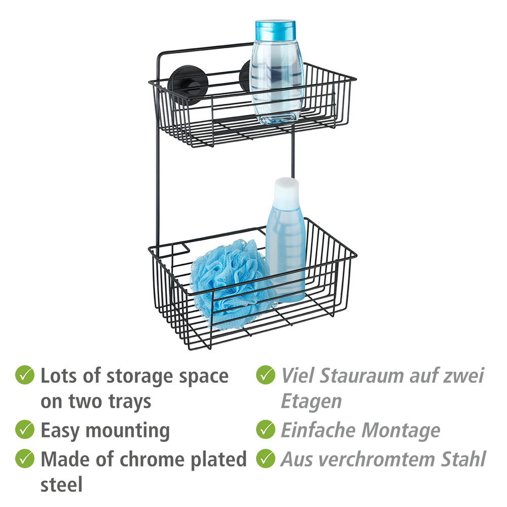 Vacuum-Loc® Wandregal 2 Etagen Mod. Bari Schwarz  Wandablage, Befestigen ohne bohren