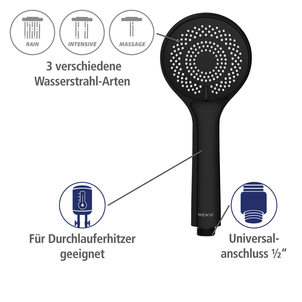 Duschkopf Watersaving Schwarz matt  Ø 9,5 cm