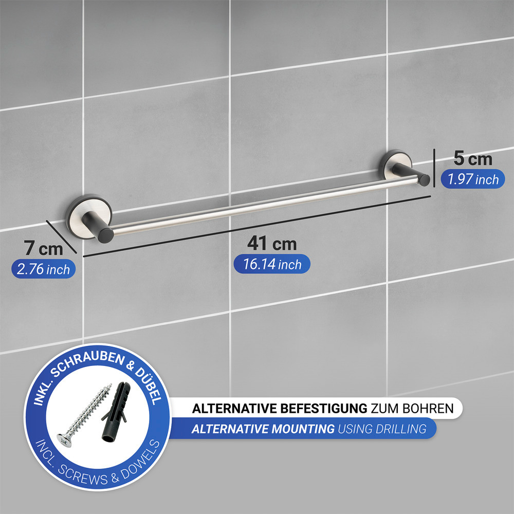 UV-Loc® Badetuchstange Uno Mod. Udine 40 cm  Befestigen ohne Bohren mit innovativem Klebesystem