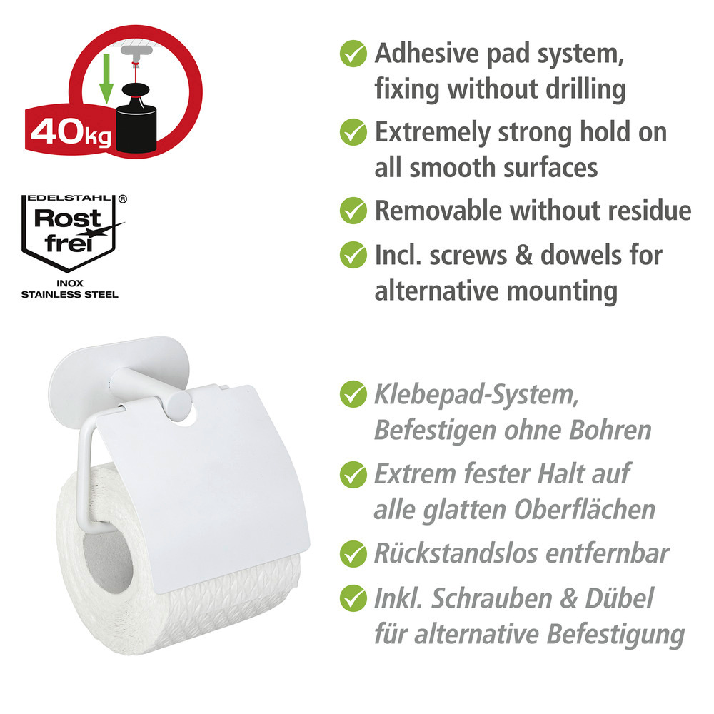 Turbo-Loc® Toilettenpapierhalter mit Deckel Mod. Orea White matt  aus rostfreiem Edelstahl