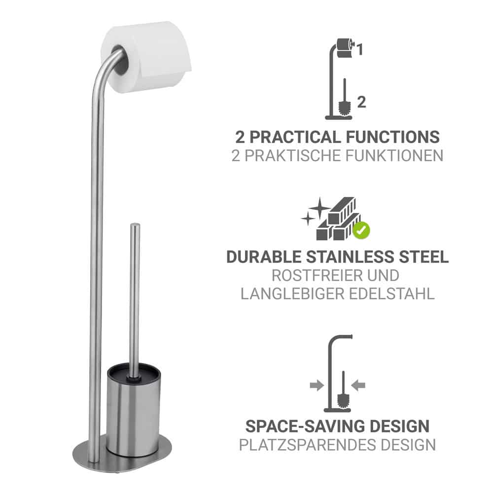 Stand WC-Garnitur Mod. Levante, satiniert, edelstahl, 23x63x17 cm  rostfrei, mit Toilettenpapierhalter