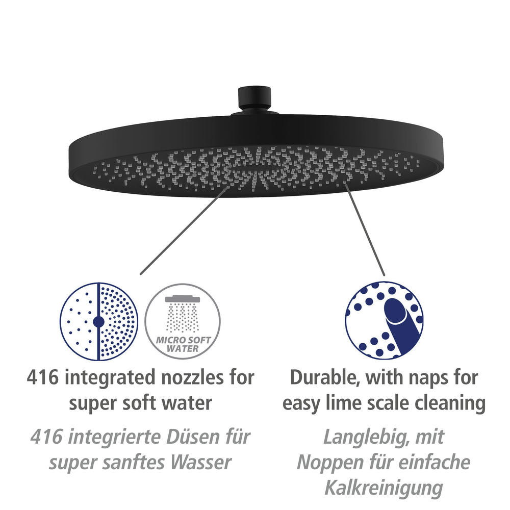 Duschsystem Softwater Schwarz  einfacher Anschluss an bestehende Armatur oder Wandanschlussbogen