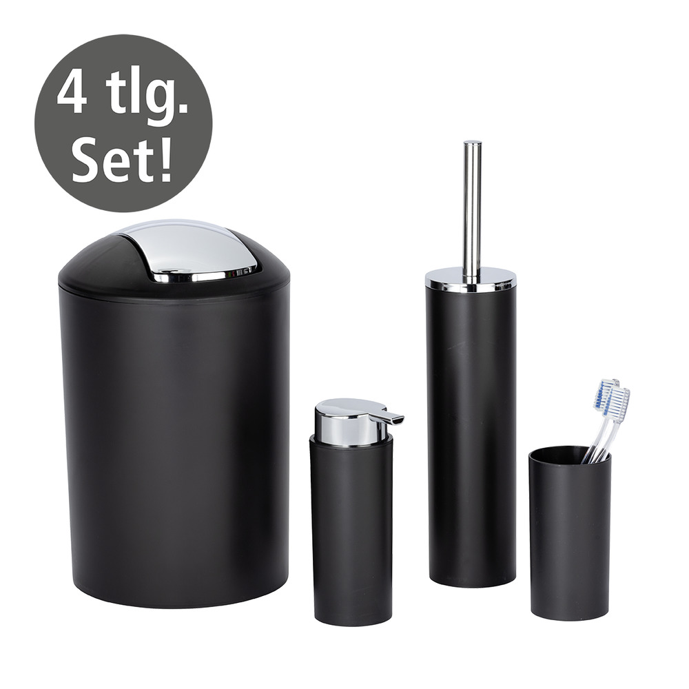 4-teiliges Bad-Accessoire-Set Mod. Calvo aus Kunststoff in Schwarz-matt  4-teilig, aus Kunststoff