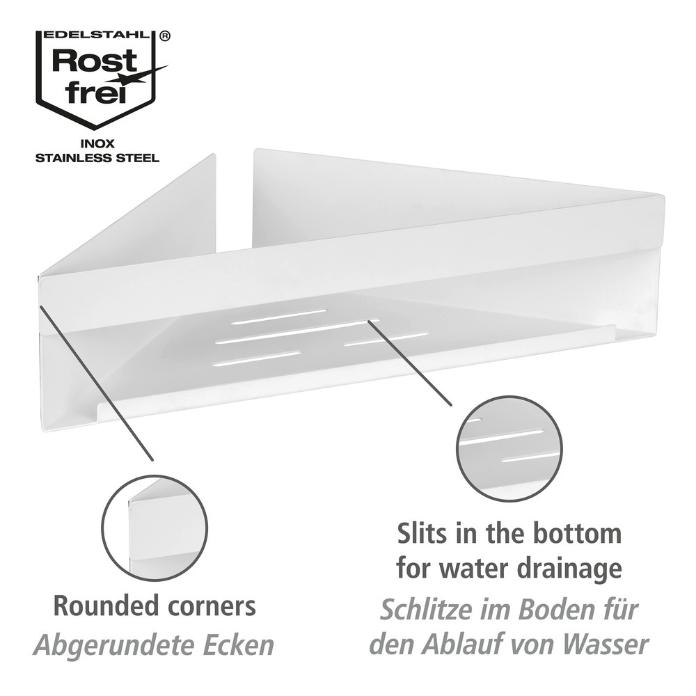 Turbo-Loc® Eckablage Mod. Genova White matt  Befestigen ohne Bohren mit Spezial-Klebepad