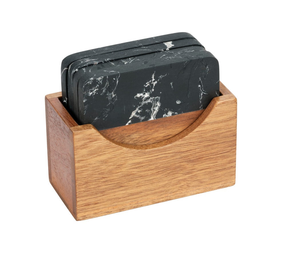 Untersetzer Mod. ATAMI, schwarz/natur, Marmor/Akazienholz, 10x10x1 cm Inklusive Halterung aus Akazie Untersetzer Mod. ATAMI, schwarz/natur, Marmor/Akazienholz, 10x10x1 cm Inklusive Halterung aus Akazie