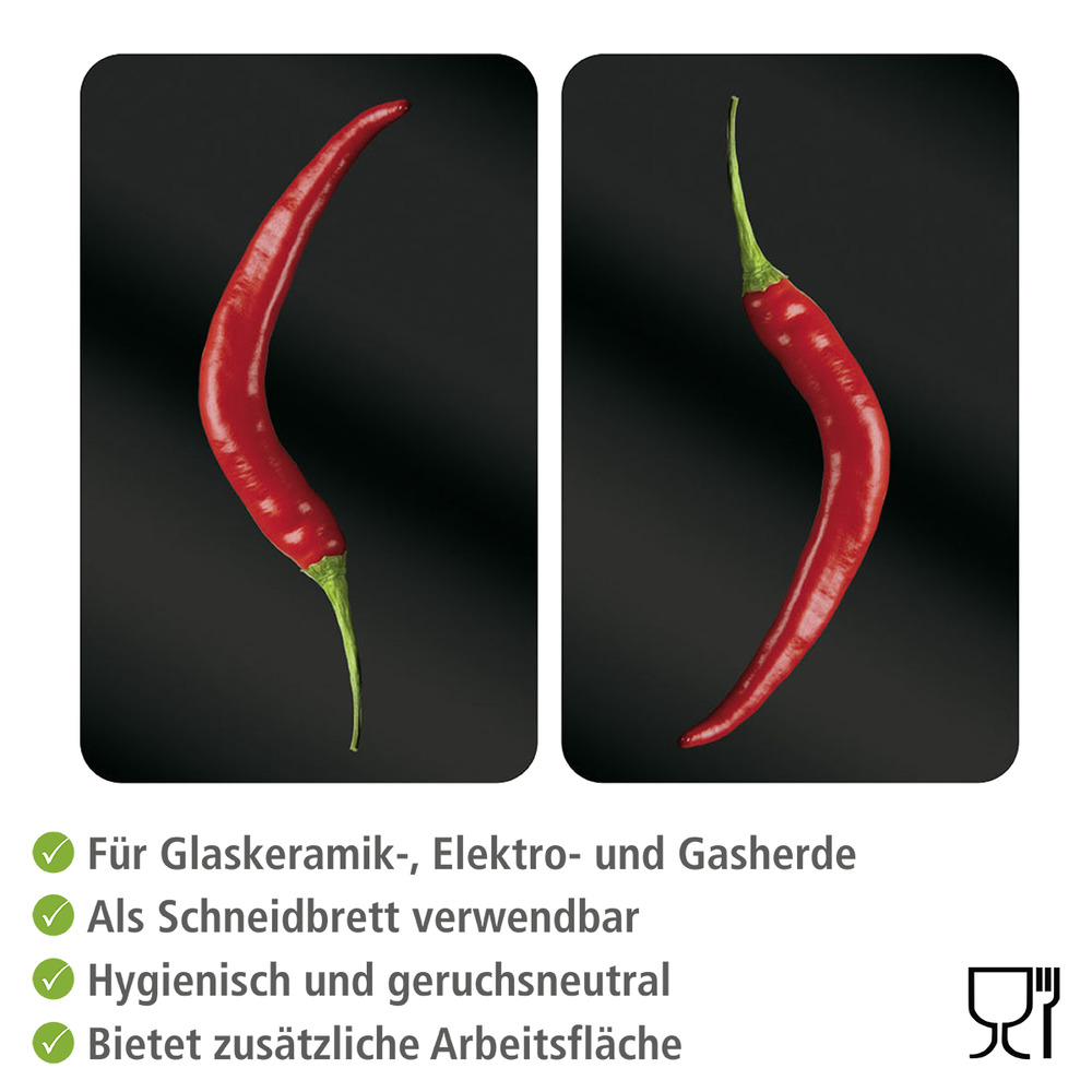 Glasabdeckplatte Universal Hot Peperoni, 2er Set  für alle Herdarten