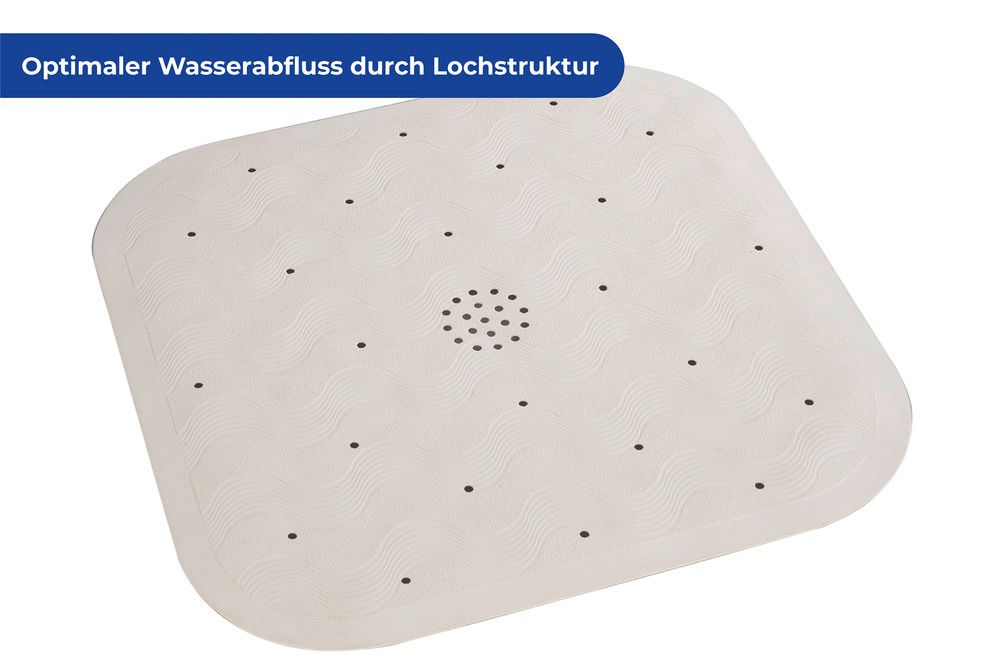 Duscheinlage Mod. Natur-Kautschuk Beige  mit Saugnäpfen auf der Unterseite, Maschinenwaschbar bei 40° C