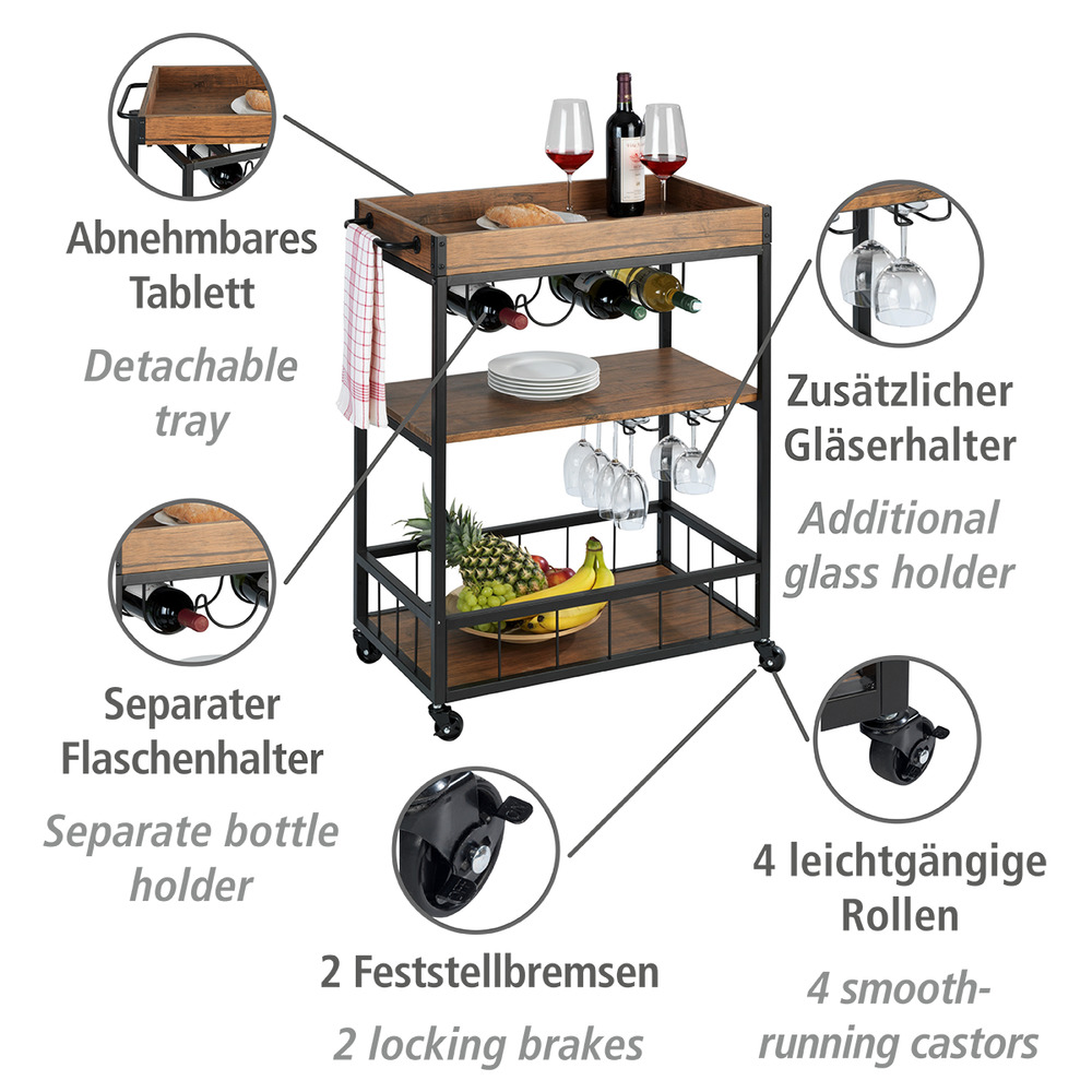 Küchenwagen Mod. Rustico  mit Weinglashalter und Flaschenhalte