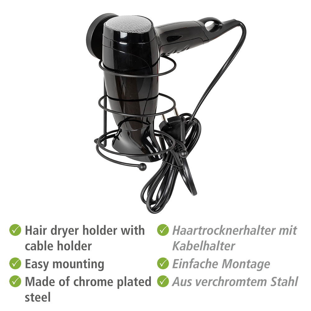 Vacuum-Loc® Haartrocknerhalter Mod. Milazzo Schwarz  Föhnhalter, Befestigen ohne bohren