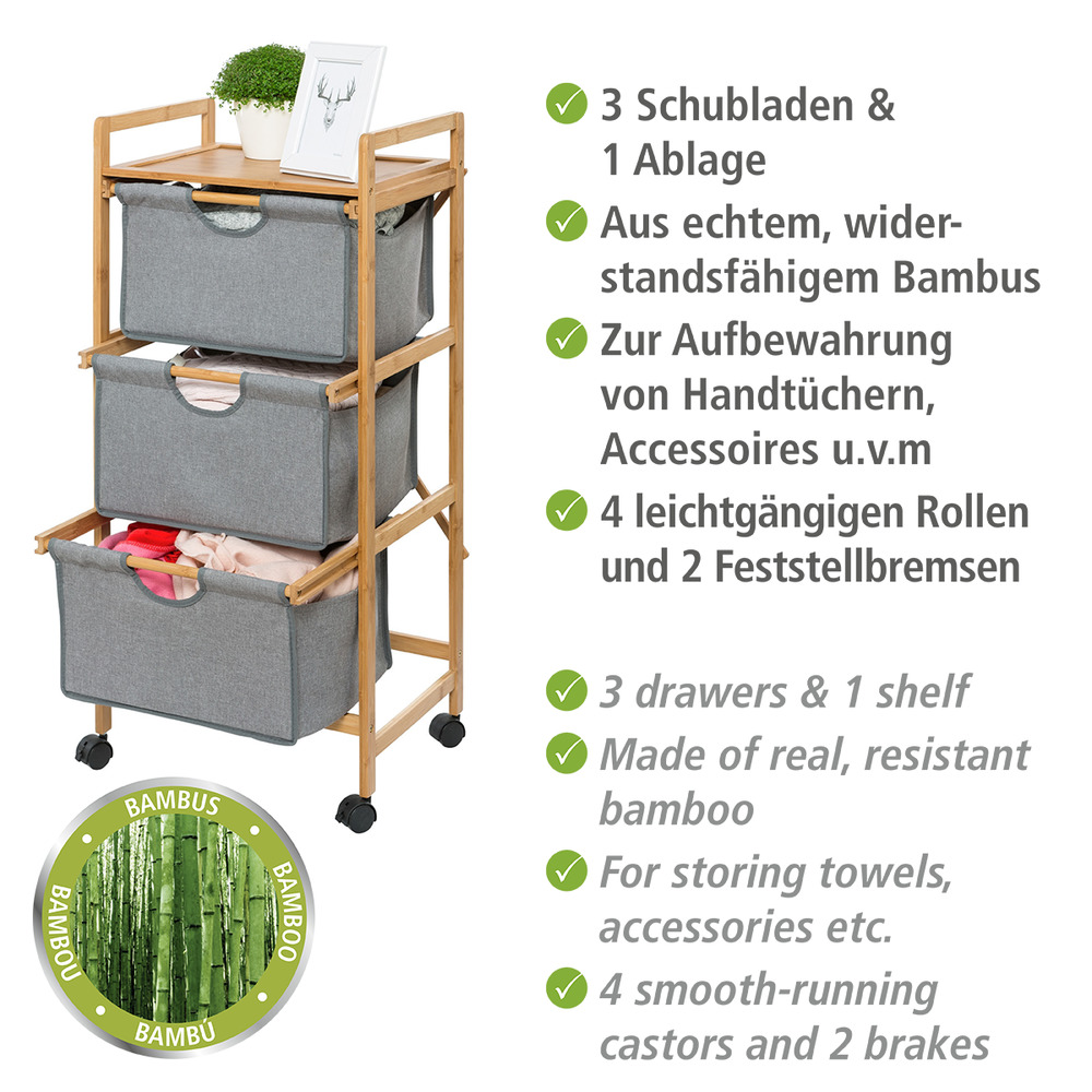 Haushaltswagen mit 3 Schubladen Mod. Bahari  Bambus