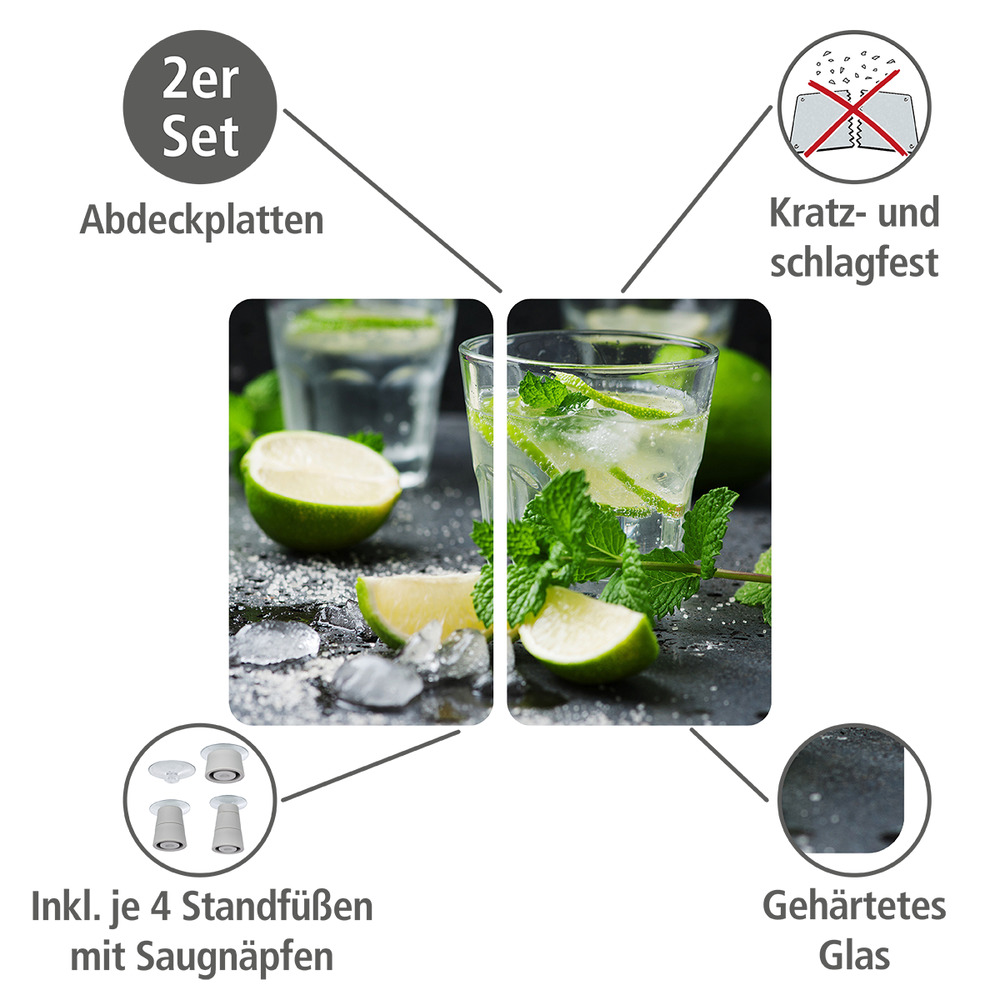 Glasabdeckplatte Universal Mojito, 2er Set  für alle Herdarten