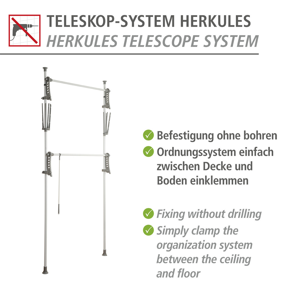 Teleskop-System Herkules Flex  mit 2 Kleiderstangen und Kleiderhaken