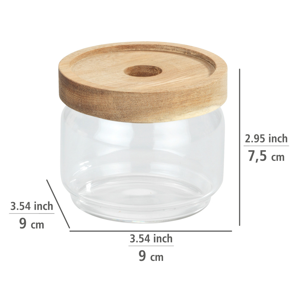 Aufbewahrungsdose Mod. Vido 300 ml  Glasdose mit Deckel aus Akazienholz