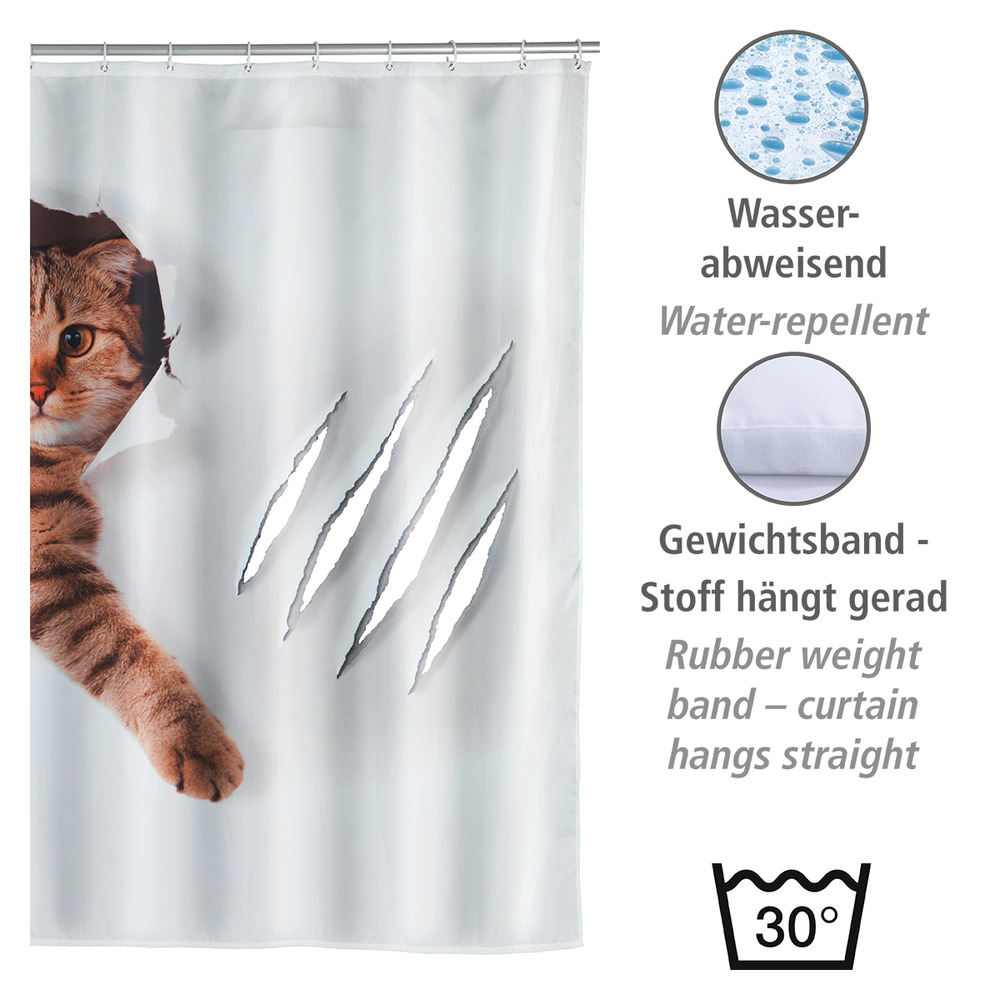 Duschvorhang Mod. Cute Cat  Polyester, 180 x 200 cm, waschbar