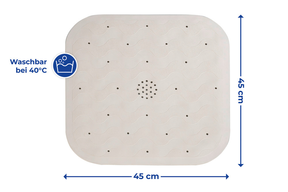 Duscheinlage Mod. Natur-Kautschuk Beige  mit Saugnäpfen auf der Unterseite, Maschinenwaschbar bei 40° C